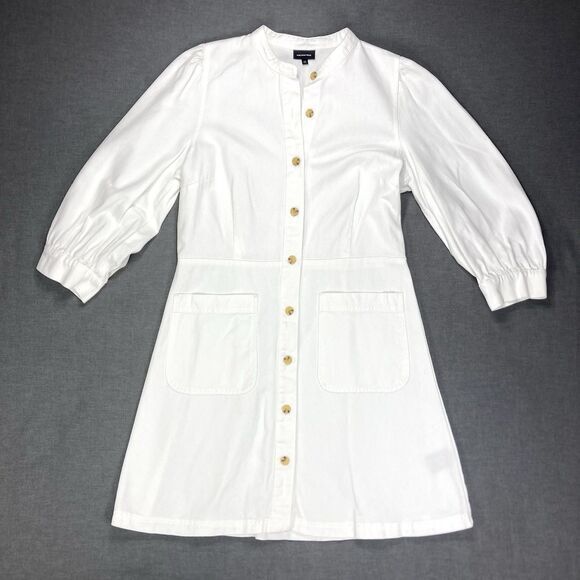 Who What Wear Denim Dress Women M White Classic Puffer Sleeve Sophisticated Chic - Picture 2 of 16